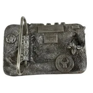 Vintage 80s Alaska The Last Frontier Belt Buckle Caribou Gold Miner Grizzly Bear 1980 Solid Brass Bear Belt Buckle USA 483 Dewey Miller The  main image 4